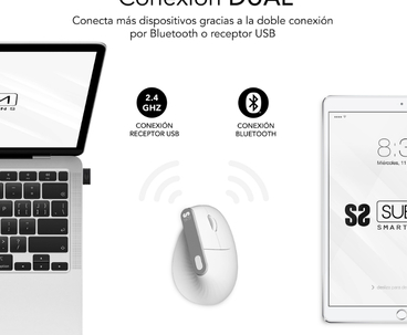 RATON OPTICO DUAL NATURE VERTICAL ERGO DUAL BATERIA BLANCO SUBBLIM