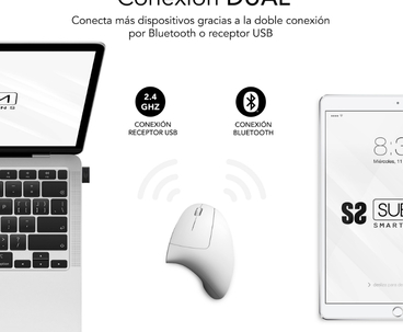 RATON OPTICO DUAL GLIDE VERTICAL ERGO DUAL BATERIA BLANCO SUBBLIM