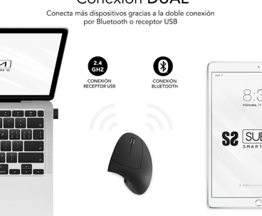 RATON OPTICO DUAL GLIDE VERTICAL ERGO DUAL BATERIA NEGRO SUBBLIM