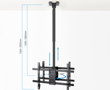 SOPORTE TECHO 2 PANTALLAS 43"-86" GIRO/INCLINABLE XL NEGRO TOOQ